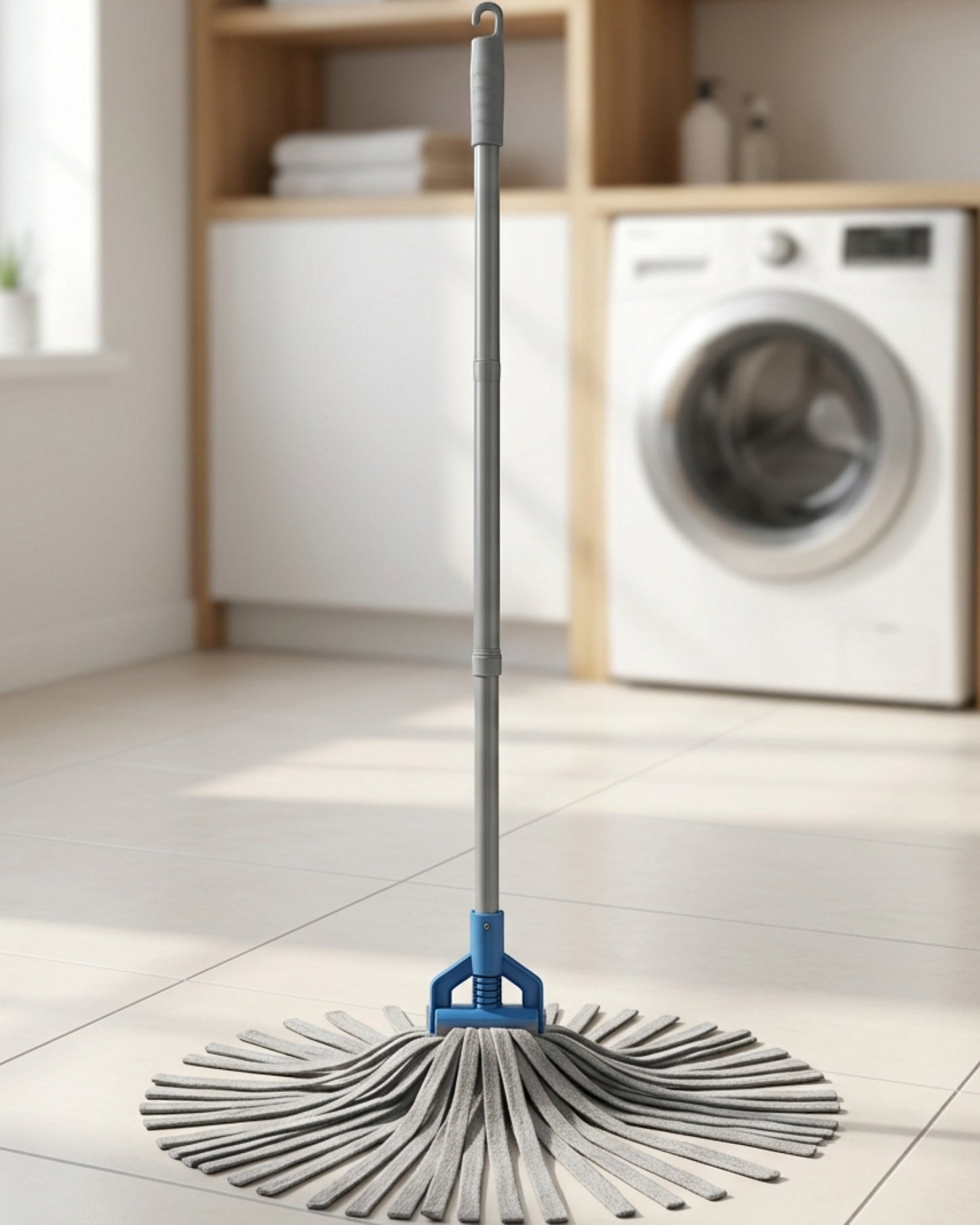 Kmxwp Self-Wringing Cotton Strip Mop with Ratchet Collar Gray - Lifestyle view